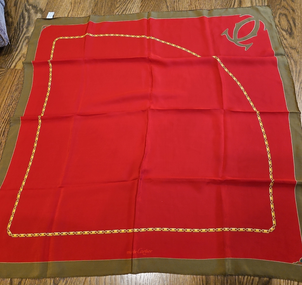 Cartier Must de Cartier 100% Red Silk Scarf Vintage